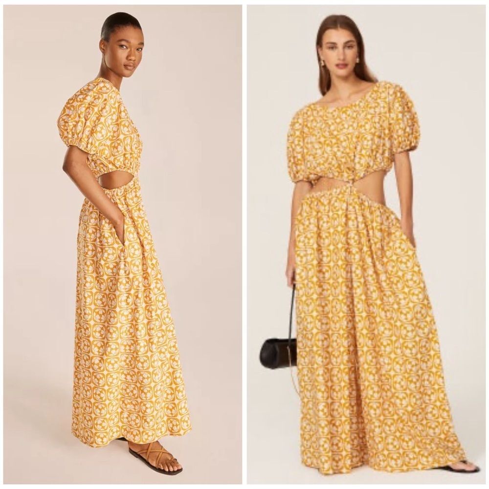 Rebecca Taylor Yellow Wide Leg Jumpsuit 70s Retro Resortwear Sz 2 Waist Cut Out